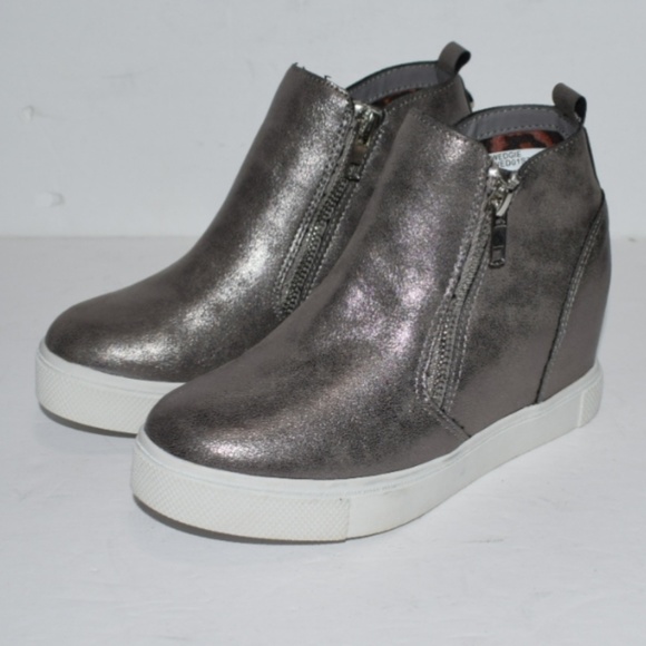 Steve Madden Other - Steve Madden Metallic Pewter High-Top Wedge Sneakers with White Sole